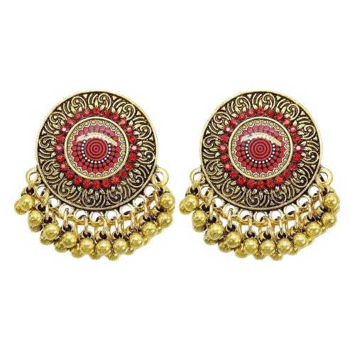 Tibetan Style Drop Earring, Geometrical Pattern, gold color plated, Bohemian style & for woman & with rhinestone, more colors for choice, 40x40mm, Sold By Pair