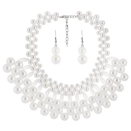 Plastic Pearl Jewelry Set earring & necklace with Zinc Alloy handmade 2 pieces & multilayer & for woman necklace length 40cm. earring size Sold By Set