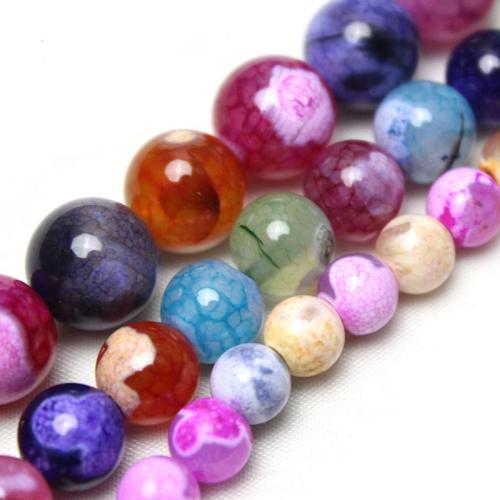 Agate Beads, Fire Agate, Round, polished, DIY & different size for choice, multi-colored, Sold By Strand