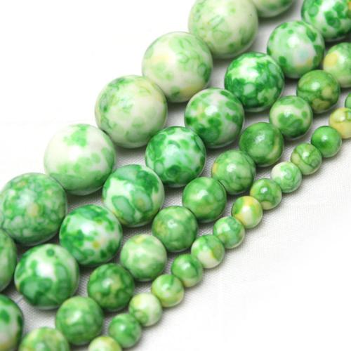 Perles en pierres de fleur de pluie, pierre fleur de pluie, Rond, poli, DIY & normes différentes pour le choix, vert clair, Vendu par brin