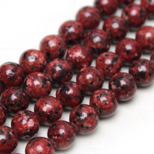 Perles bijoux en pierres gemmes, Granit teint, Rond, poli, DIY, rouge, 8mm, Environ 45PC/brin, Vendu par brin
