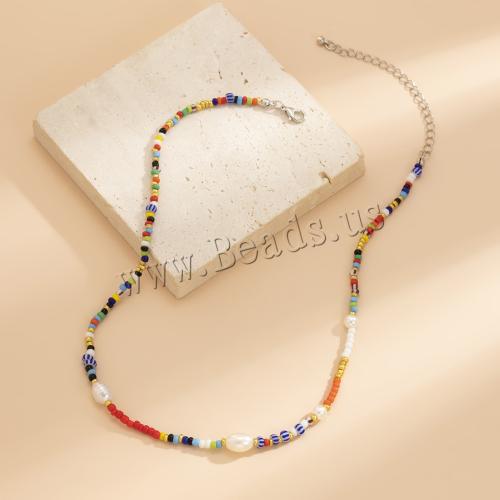 Glass Seed Beads Necklace, Seedbead, with Plastic Pearl, with 7cm extender chain, fashion jewelry & for woman, Length:Approx 40 cm, Sold By PC