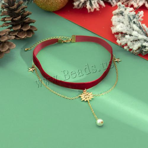 Collar Necklace, Velveteen, with brass chain & Plastic Pearl, with 7cm extender chain, Christmas Design & fashion jewelry & for woman, Length:Approx 30 cm, Sold By PC