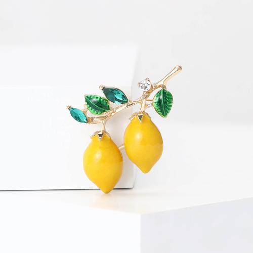 Tibetan Style Brooches, Lemon, gold color plated, for woman & enamel & with rhinestone, yellow, nickel, lead & cadmium free, Sold By PC