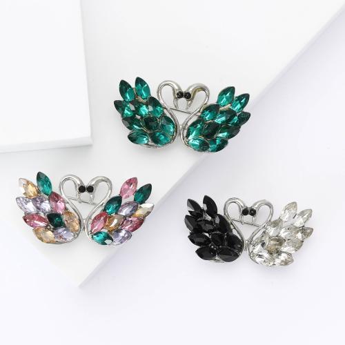 Tibetan Style Brooches, Swan, silver color plated, for woman & with rhinestone, more colors for choice, nickel, lead & cadmium free, Sold By PC