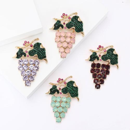 Tibetan Style Brooches, Grape, gold color plated, for woman & with rhinestone, more colors for choice, nickel, lead & cadmium free, Sold By PC