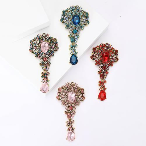 Tibetan Style Brooches, gold color plated, for woman & with rhinestone, more colors for choice, nickel, lead & cadmium free, Sold By PC