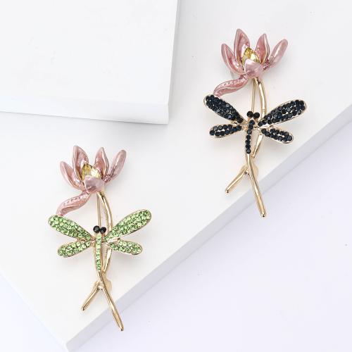 Tibetan Style Brooches, Lotus, plated, for woman & enamel & with rhinestone, more colors for choice, nickel, lead & cadmium free, Sold By PC