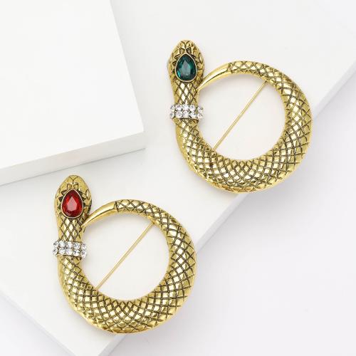 Tibetan Style Brooches, Snake, plated, for woman & with rhinestone, more colors for choice, nickel, lead & cadmium free, Sold By PC