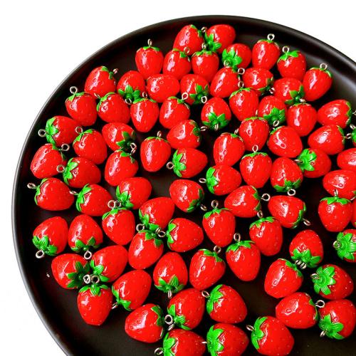 Pendentif en résine, fraise, DIY, rouge, 20mm, 100PC/sac, Vendu par sac