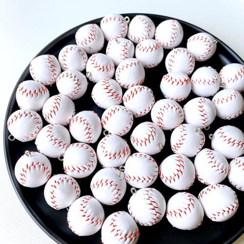 Wood Pendants with PU Leather Baseball DIY white 20mm Sold By Bag