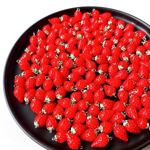 Resin Pendant, Strawberry, DIY, red, 22mm, 100PCs/Bag, Sold By Bag