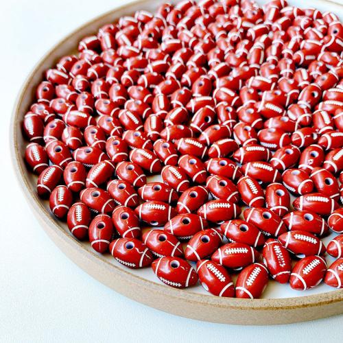 Perles bijoux en résine, Ballon de rugby, DIY, rouge, 18mm, 100PC/sac, Vendu par sac