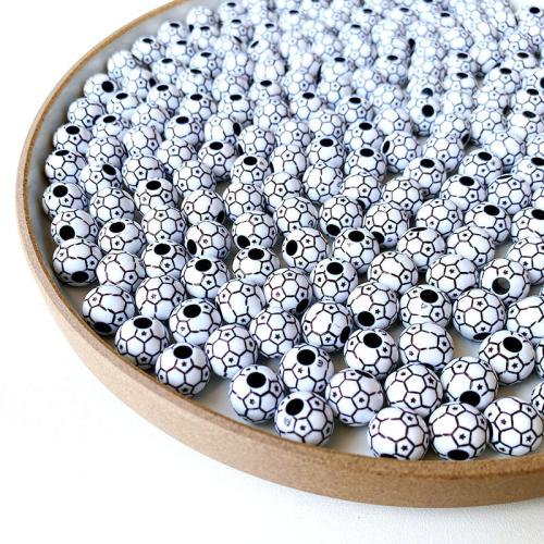 Akryl šperky korálky, Fotbal, DIY, bílý, 10mm, 100PC/Bag, Prodáno By Bag