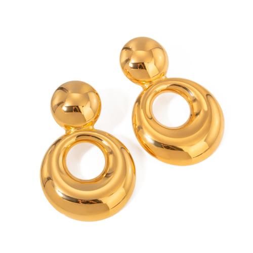 Boucle d'oreille de gaujon en acier inoxydable, Acier inoxydable 304, Rond, Plaqué or 18K, bijoux de mode & pour femme & creux, 43.70x28.60mm, Vendu par paire