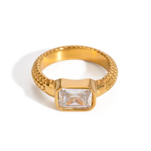 Anillo de dedo del acero inoxidable del Zirconia cúbico, acero inoxidable 304, con cúbica circonia, 18K chapado en oro, Joyería & para mujer, Vendido por UD