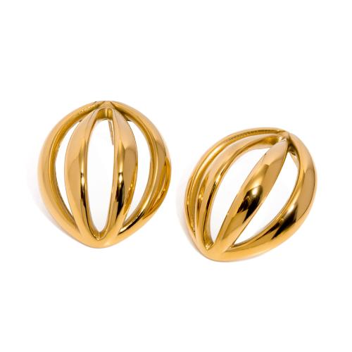 Stainless Steel Stud Earrings, 304 Stainless Steel, 18K gold plated, fashion jewelry & for woman & hollow, 31.50x27.20mm, Sold By Pair