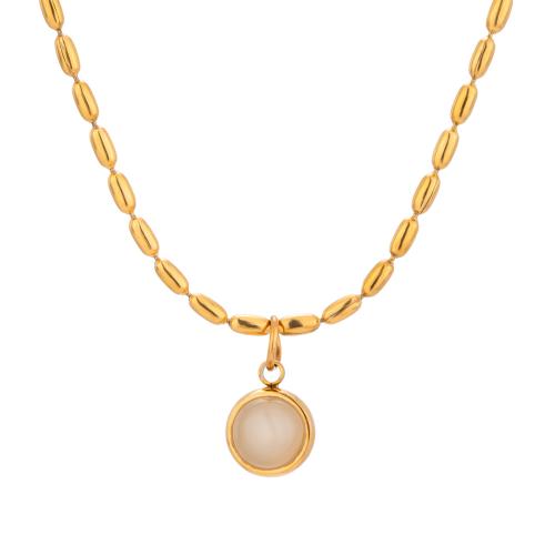 Collier de bijoux en acier inoxydable, Acier inoxydable 304, avec Pierre naturelle, avec 5cm chaînes de rallonge, Plaqué or 18K, bijoux de mode & pour femme, Longueur:45 cm, Vendu par PC