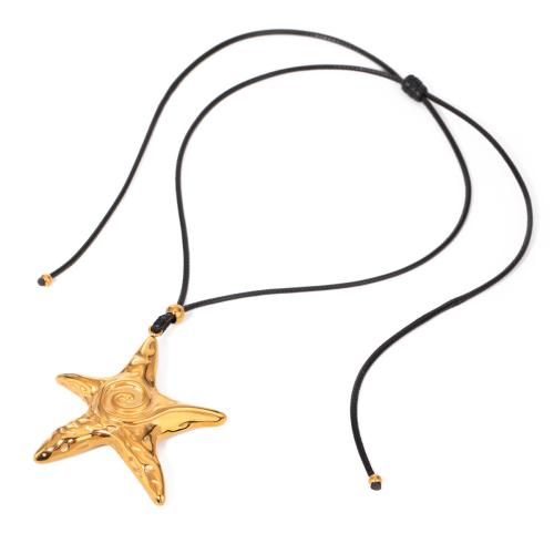 Stainless Steel Jewelry Necklace 304 Stainless Steel with Wax Cord Starfish 18K gold plated fashion jewelry & for woman Length 65 cm Sold By PC