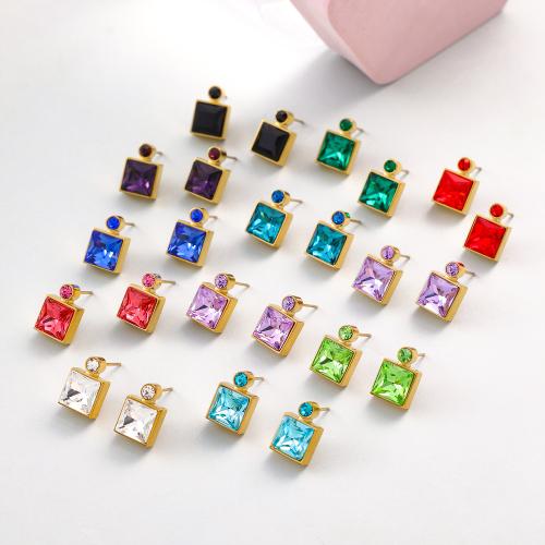 Titanium Steel  Earring Square gold color plated for woman & with rhinestone nickel lead & cadmium free Sold By PC