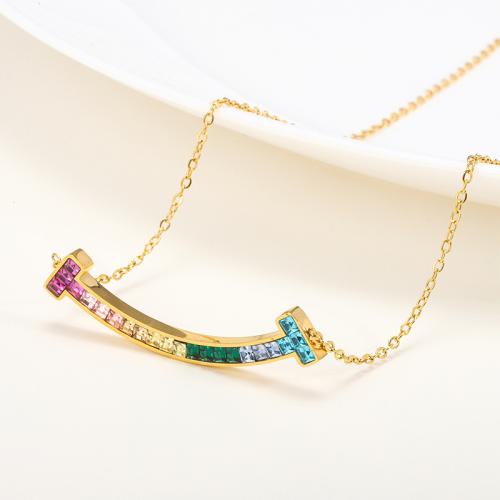 Titanstahl Halskette, plattiert, Micro pave Zirkonia & für Frau, keine, frei von Nickel, Blei & Kadmium, Länge:45 cm, verkauft von PC