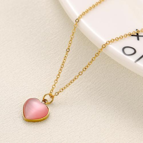 Titanium Steel Necklace with Pearl Oyster Heart Vacuum Ion Plating for woman nickel lead & cadmium free Length 45 cm Sold By PC