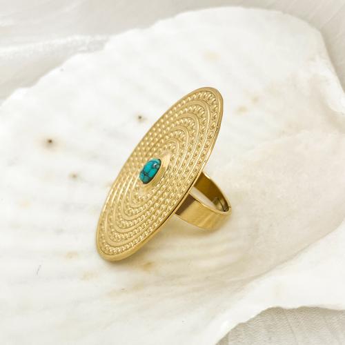 Stainless Steel Finger Ring, 304 Stainless Steel, with turquoise, gold color plated, for woman, Sold By PC