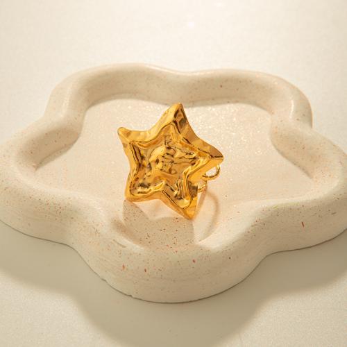 Stainless Steel Finger Ring, 304 Stainless Steel, Star, gold color plated, Double Layer & for woman, Sold By PC