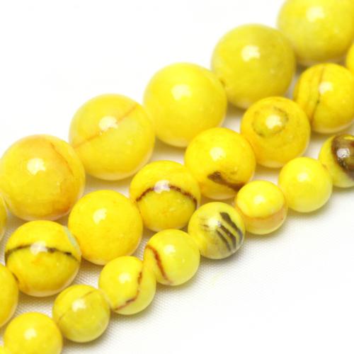 Jade Perlen, Blassbraune Jade, rund, poliert, DIY & verschiedene Größen vorhanden, gelb, verkauft von Strang