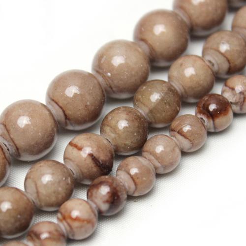 Perles en jade, Jade brun pâle, Rond, poli, DIY & normes différentes pour le choix, brun foncé, Vendu par brin