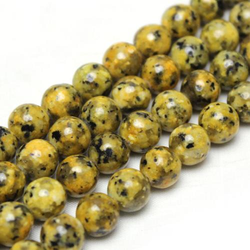 Perles bijoux en pierres gemmes, Granit teint, Rond, poli, DIY, Jaune, Environ 45PC/brin, Vendu par brin