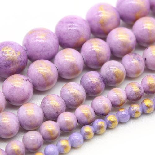Perles bijoux en pierres gemmes, Pierre cloisonnée, Rond, poli, DIY & normes différentes pour le choix, violette, Vendu par brin