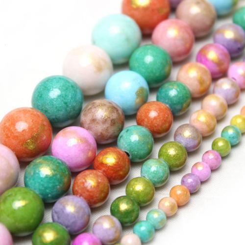 Perles bijoux en pierres gemmes, Pierre cloisonnée, Rond, poli, DIY & normes différentes pour le choix, multicolore, Vendu par brin