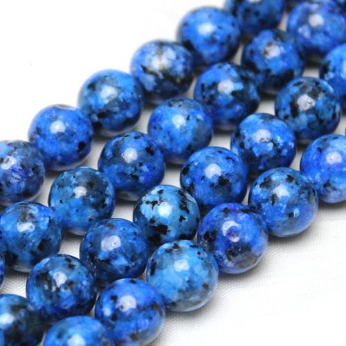 Perles bijoux en pierres gemmes, Granit teint, Rond, poli, DIY, bleu, 8mm, Environ 45PC/brin, Vendu par brin