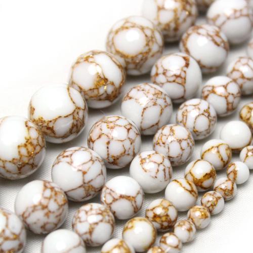 Gold Vein Turquoise Beads, Round, polished, DIY & different size for choice, white, Sold By Strand