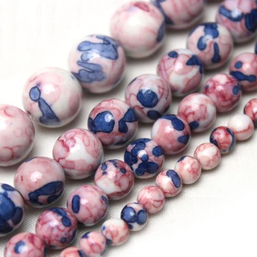 Rain Flower Stone Beads Round polished DIY pink Sold By Strand