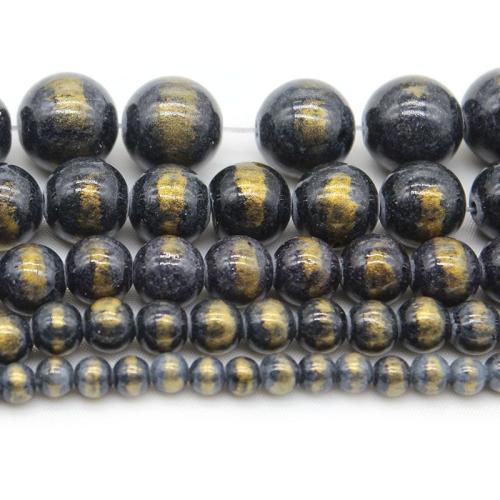 Gemstone Jewelry Beads Cloisonne Stone Round polished DIY black Sold By Strand