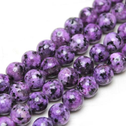 Perles bijoux en pierres gemmes, Granit teint, Rond, poli, DIY, violet, 8mm, Environ 45PC/brin, Vendu par brin