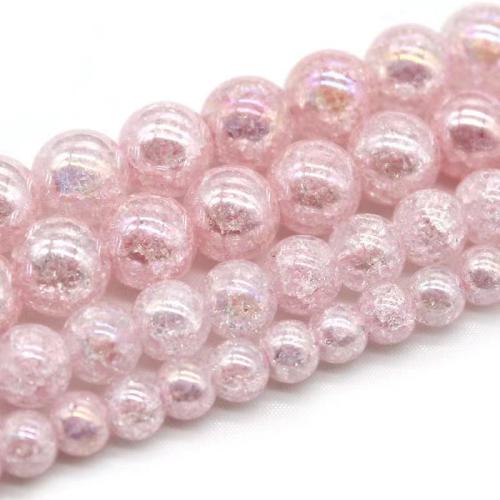 Perles de cristal rondes , poli, DIY & normes différentes pour le choix & craquelure, Lt rose, Vendu par brin