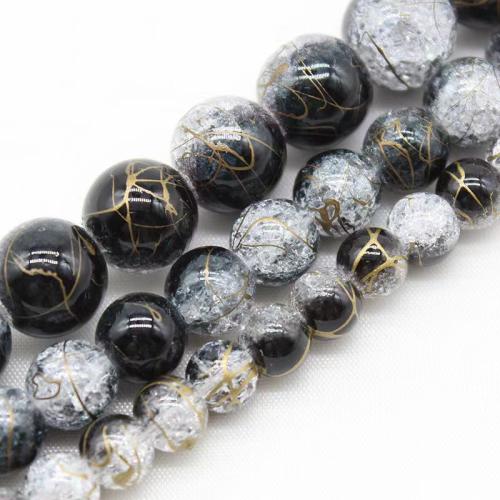 Round Crystal Beads polished DIY & crackle dark grey Sold By Strand