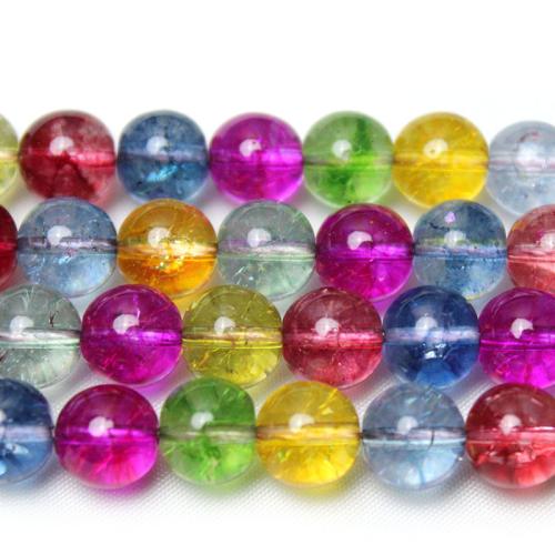 Perles de cristal rondes , poli, DIY & craquelure, multicolore, Environ 46PC/brin, Vendu par brin