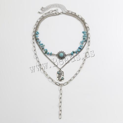 Iron Necklaces with turquoise & Copper Coated Plastic fashion jewelry & multilayer & for woman Sold By PC