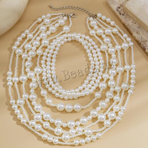 Plastic Pearl Necklace fashion jewelry & multilayer & for woman Sold By PC