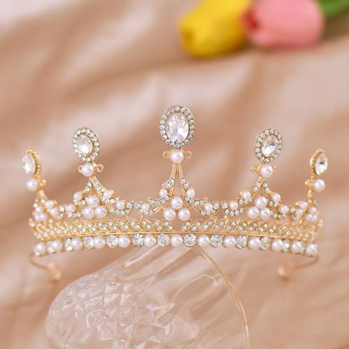 Tiaras, aleación de zinc, con Perlas plásticas, para novia & con diamantes de imitación, más colores para la opción, 130x60mm, Vendido por UD