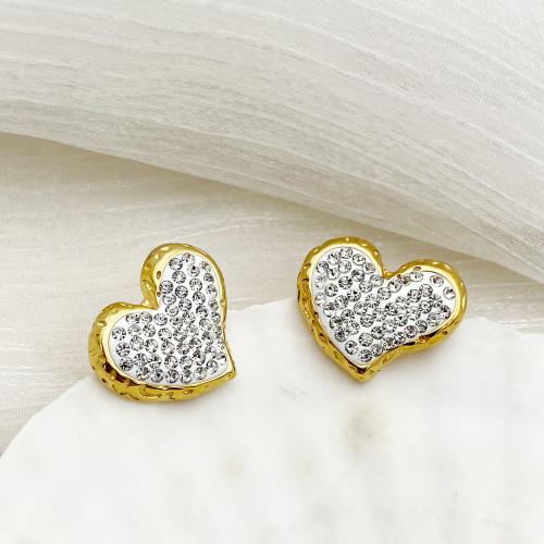 Stainless Steel Stud Earrings 304 Stainless Steel Heart fashion jewelry & micro pave cubic zirconia & for woman Sold By Pair