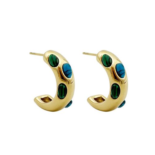 Stainless Steel Stud Earrings, 304 Stainless Steel, with turquoise, fashion jewelry & for woman, 15x22mm, Sold By Pair