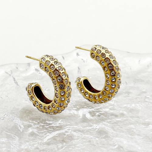 Stainless Steel Stud Earrings 304 Stainless Steel fashion jewelry & micro pave cubic zirconia & for woman Sold By Pair