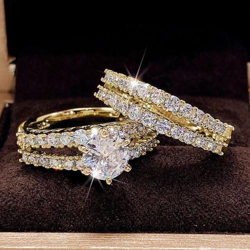 Cubic Zirconia Micro Pave Brass Ring 2 pieces & micro pave cubic zirconia & for woman Sold By Set