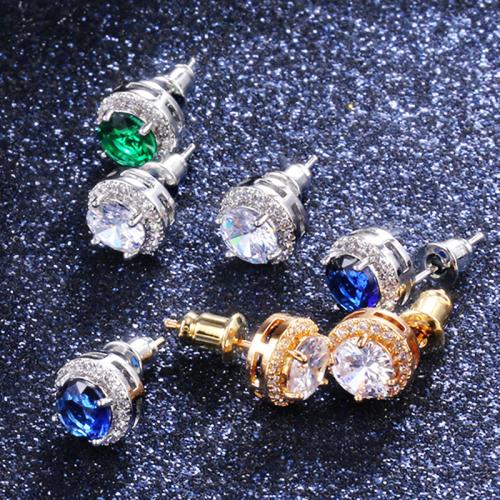 Brass Stud Earring, fashion jewelry & for woman & with rhinestone, 8.50mm, Sold By Pair