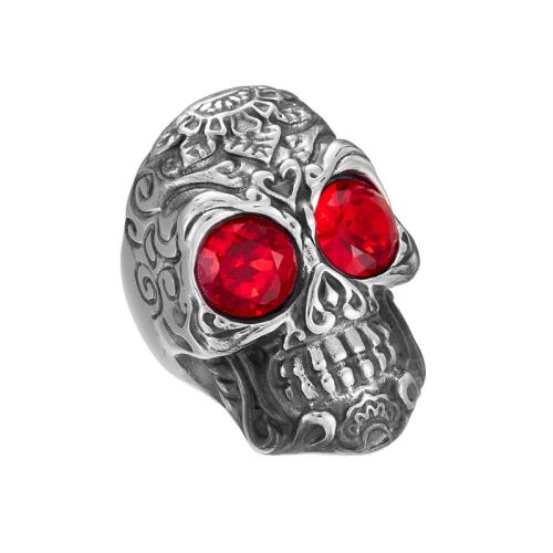 Rhinestone Stainless Steel Finger Ring, 304 Stainless Steel, Skull, different size for choice & for man & with rhinestone, Sold By PC